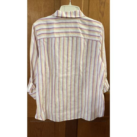Chicos Women’s Linen Blouse Sz 1 10 New Roll Tab Metallic 3/4 Sleeve No Iron $99 - Picture 4 of 7